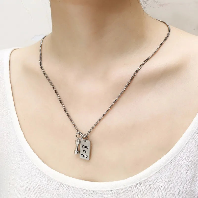 Dumbbell Pendant Stainless Steel Necklace – Sports & Gym Gift