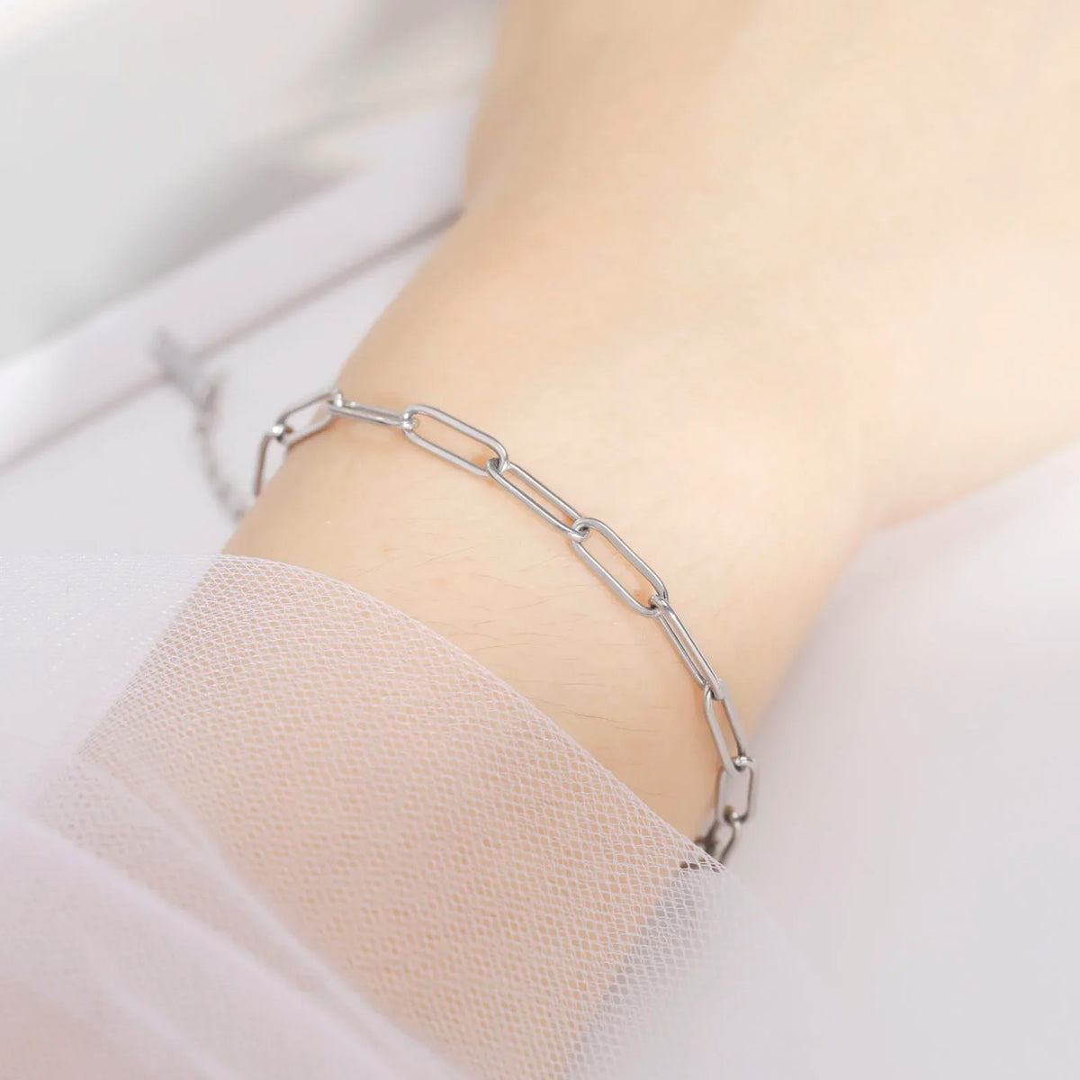 Stainless Steel Paperclip Chain Bracelet for Women