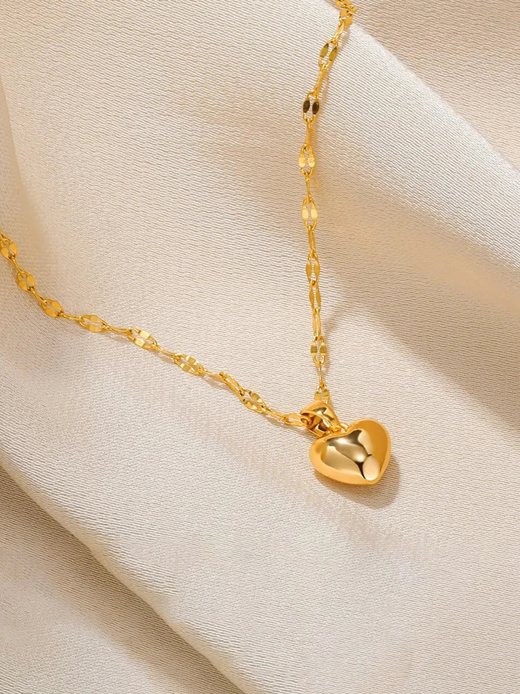 Gold Heart Charm Pendant Necklace for Women