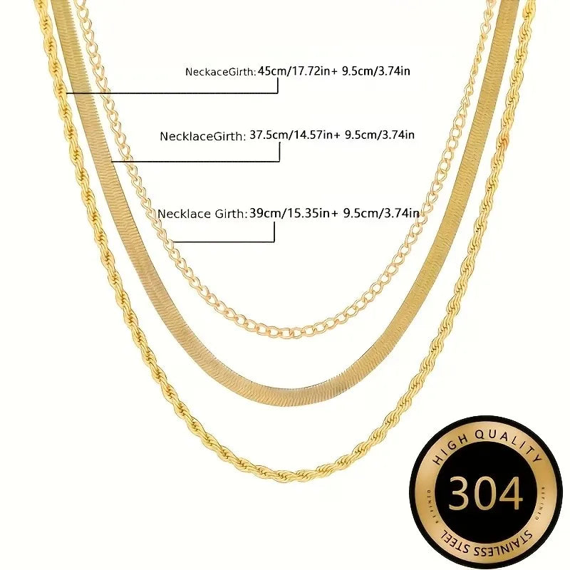 Minimalist Three-Layer Stainless Steel Necklace for Women