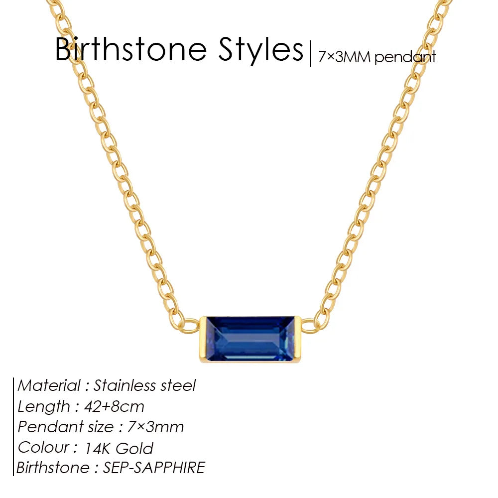 Birthstone Necklace for Women | Baguette Crystal Pendant