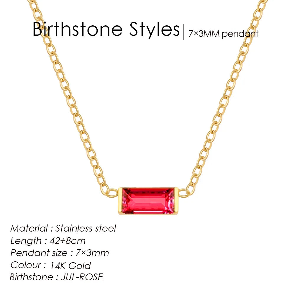 Birthstone Necklace for Women | Baguette Crystal Pendant