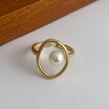 925 Sterling Silver Wide Pearl Open Ring | Vintage Gold Tone | Gift for Women & Men