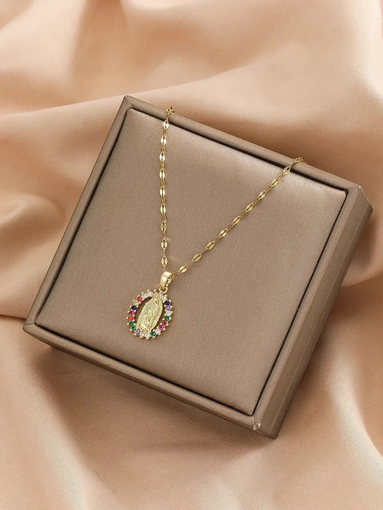 Cubic Zirconia Virgin Mary Chain Necklace
