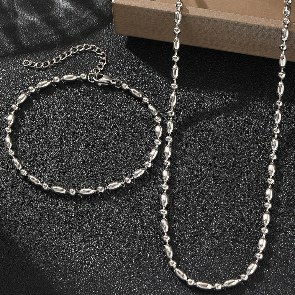Minimalist Bead Chain Necklace & Bracelet Set for Women