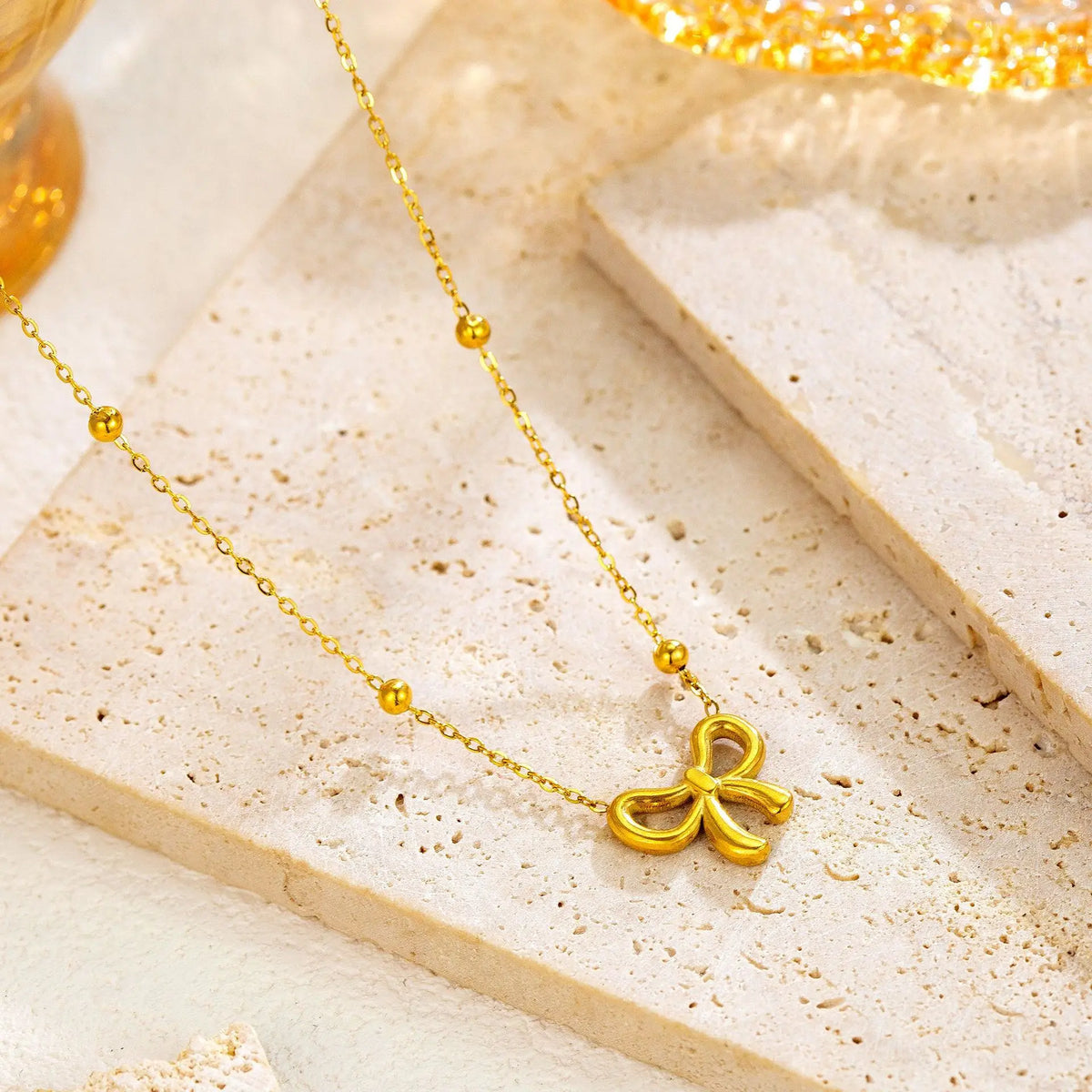 Gold Bowknot Jewelry Set for Women – Necklace, Bracelet & Earrings