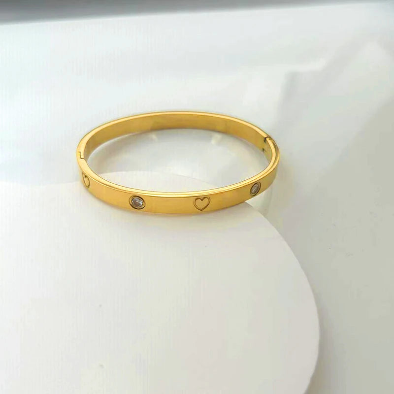 Heart Zircon Stainless Steel Bangle Bracelet – Unisex Gift