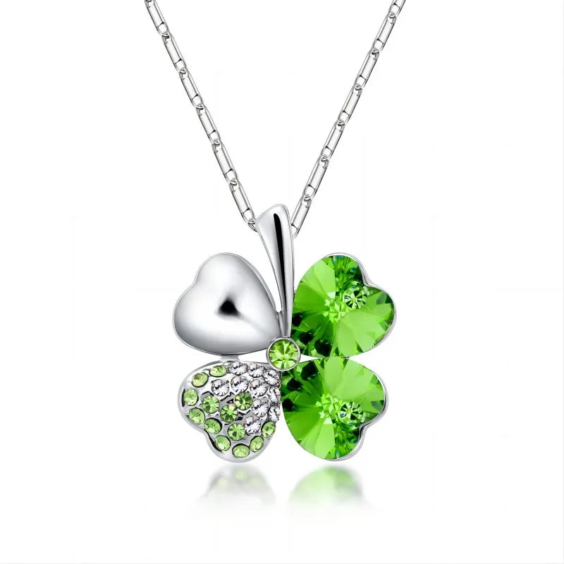Crystal Four Leaf Clover Pendant Necklace