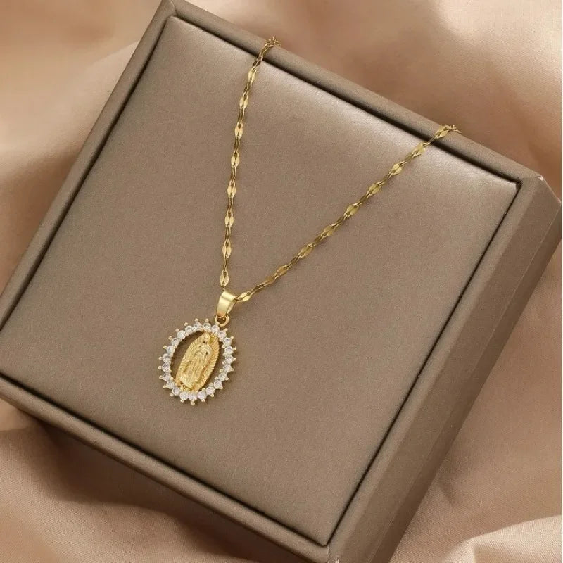 Cubic Zirconia Virgin Mary Chain Necklace