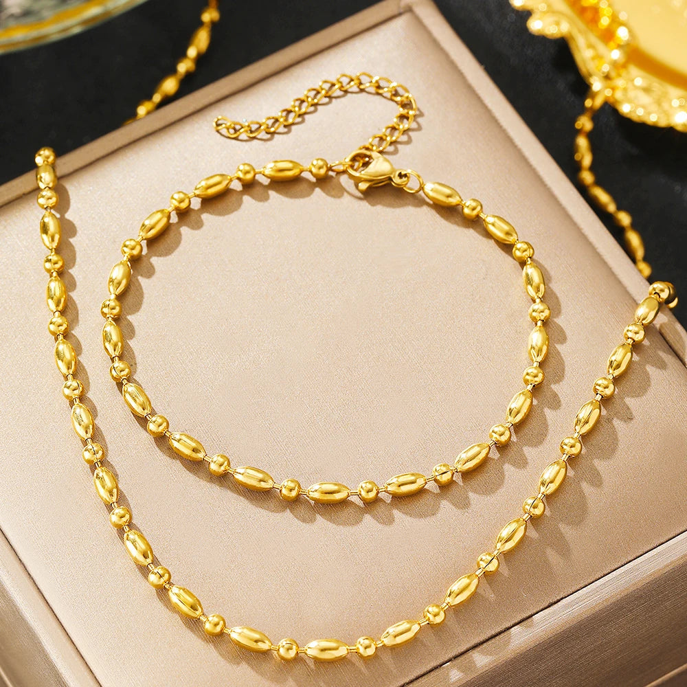 Minimalist Bead Chain Necklace & Bracelet Set for Women
