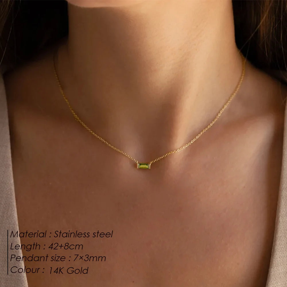 Birthstone Necklace for Women | Baguette Crystal Pendant