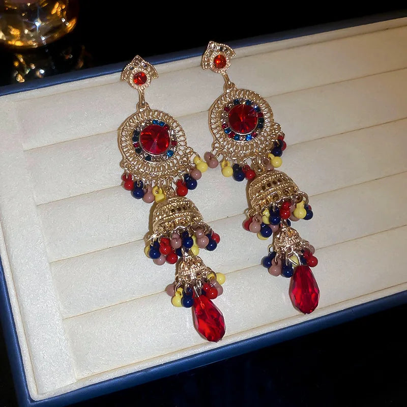 Boucles d'oreilles clip goutte d'eau bleue en cristal vintage | Clips d'oreille strass rétro français