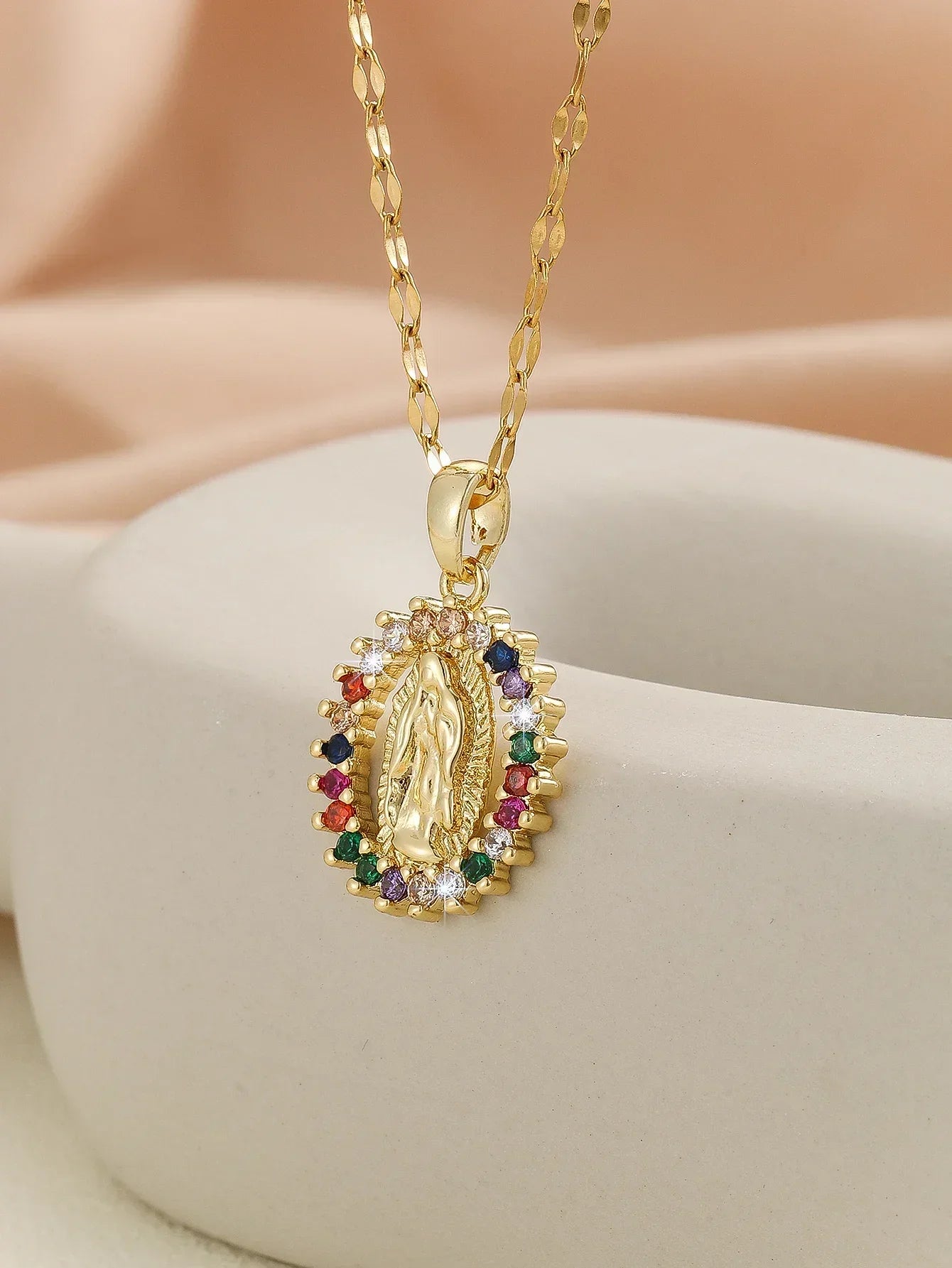 Cubic Zirconia Virgin Mary Chain Necklace
