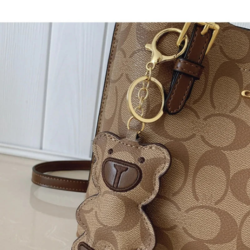 Elegant Monogram Tote Bag | Retro Leather Trim & Detachable Strap