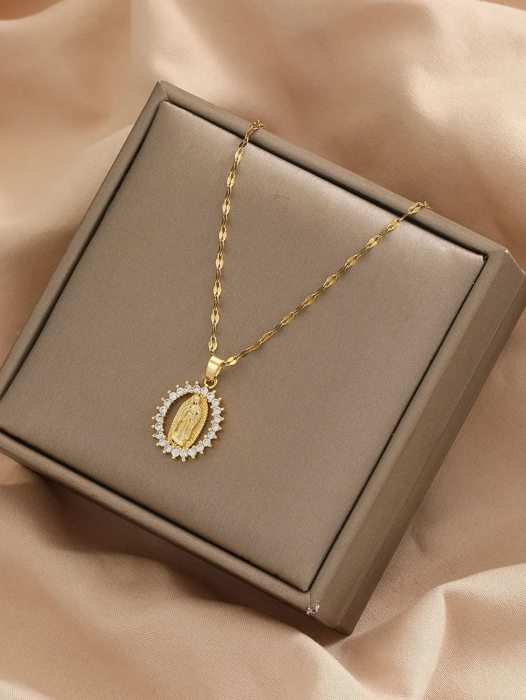 Cubic Zirconia Virgin Mary Chain Necklace