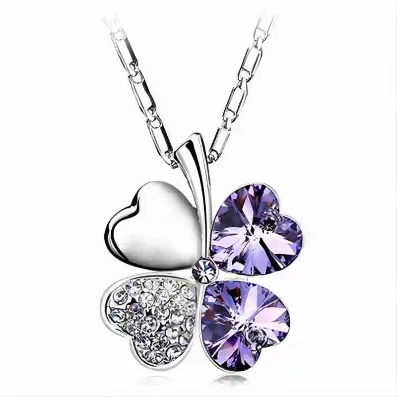 Crystal Four Leaf Clover Pendant Necklace