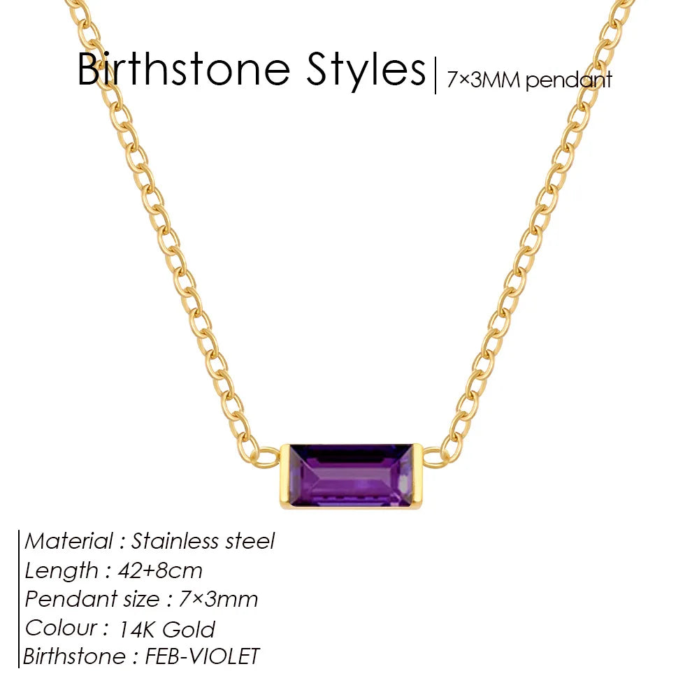 Birthstone Necklace for Women | Baguette Crystal Pendant