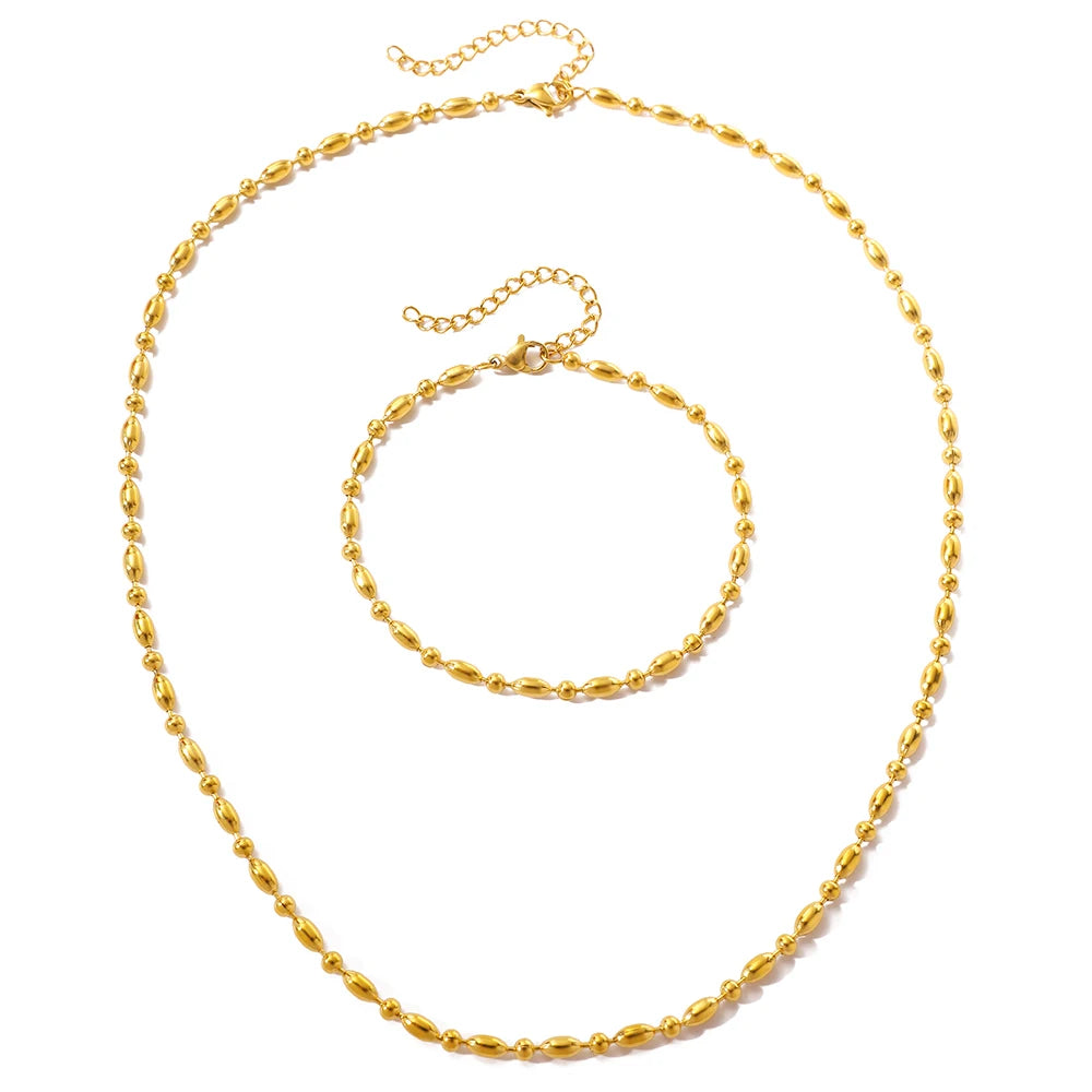 Minimalist Bead Chain Necklace & Bracelet Set for Women