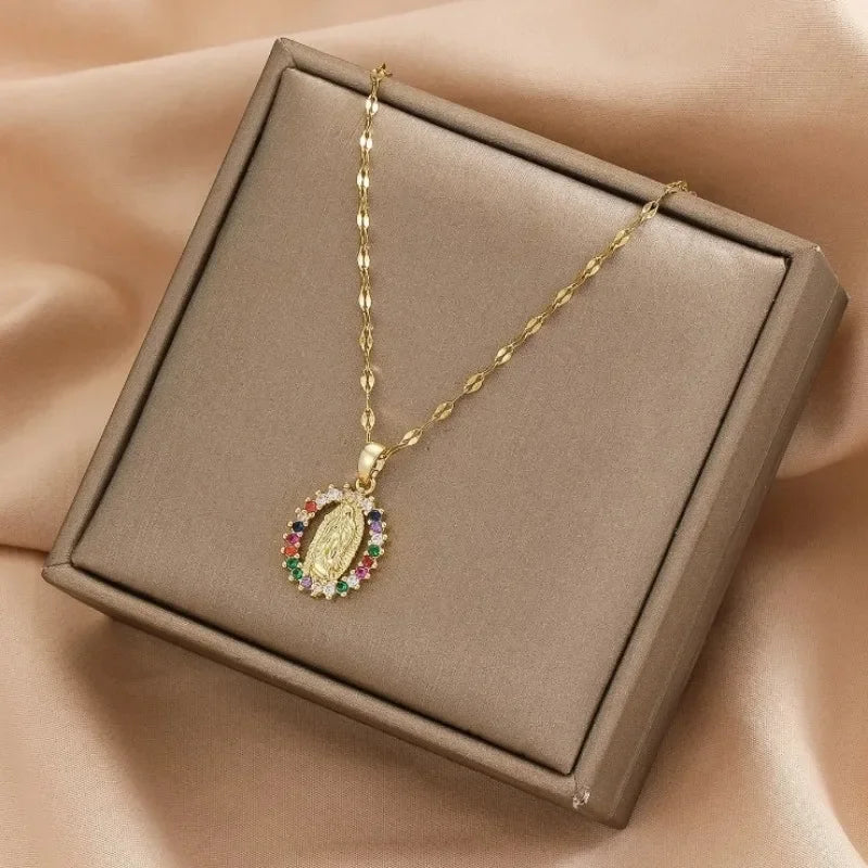 Cubic Zirconia Virgin Mary Chain Necklace