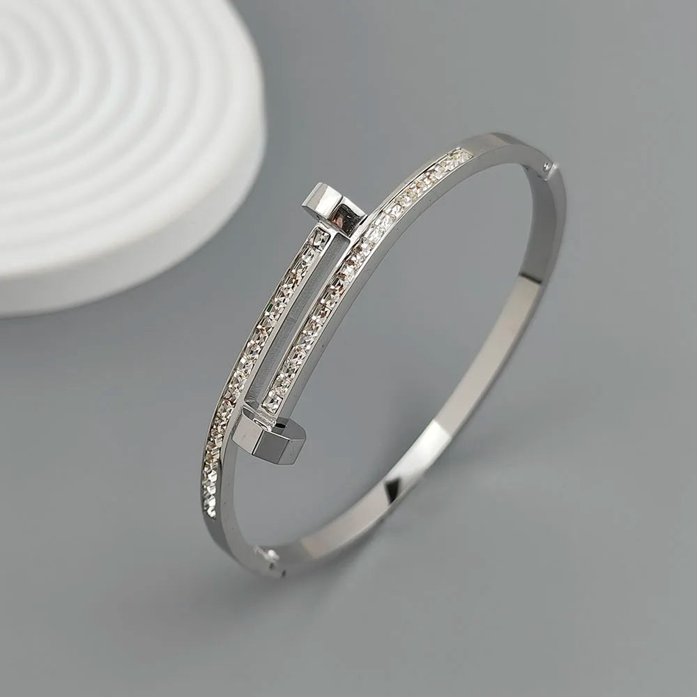 18K Gold-Plated Nail Zircon Waterproof Bracelet – Couple & Wife Gift