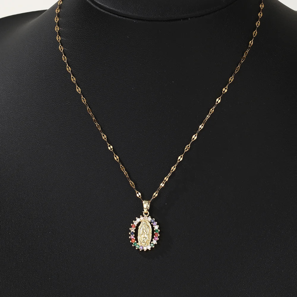 Cubic Zirconia Virgin Mary Chain Necklace