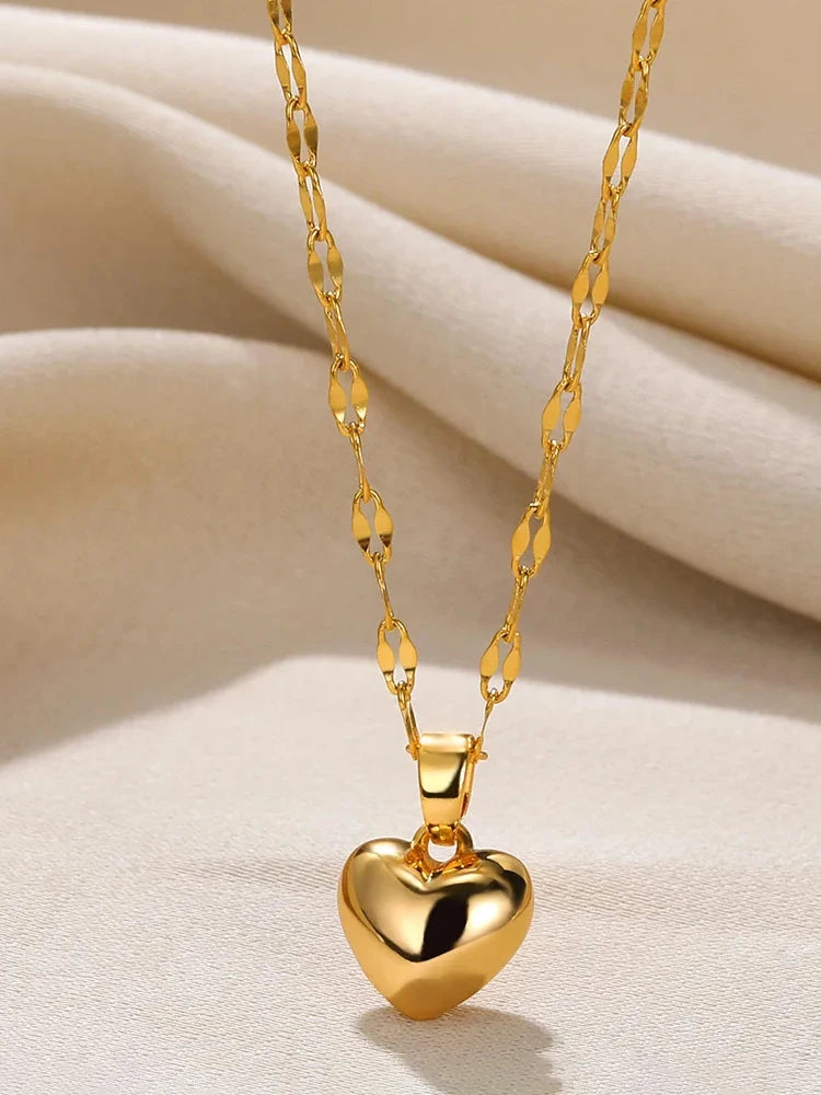 Gold Heart Charm Pendant Necklace for Women