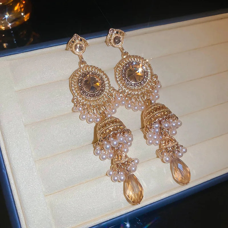 Boucles d'oreilles clip goutte d'eau bleue en cristal vintage | Clips d'oreille strass rétro français
