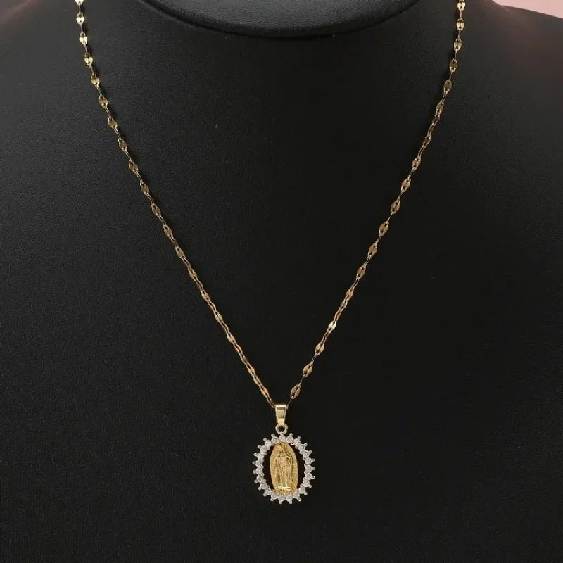 Cubic Zirconia Virgin Mary Chain Necklace