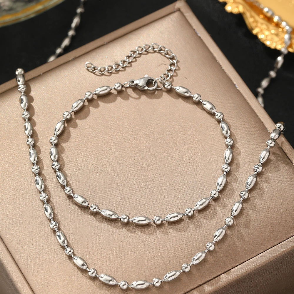 Minimalist Bead Chain Necklace & Bracelet Set for Women