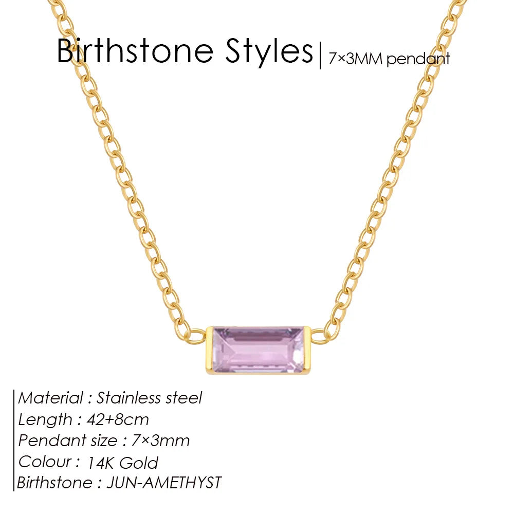 Birthstone Necklace for Women | Baguette Crystal Pendant