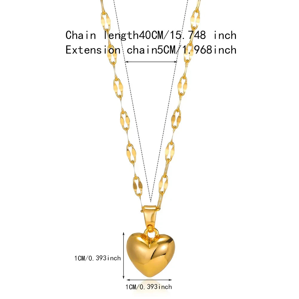 Gold Heart Charm Pendant Necklace for Women