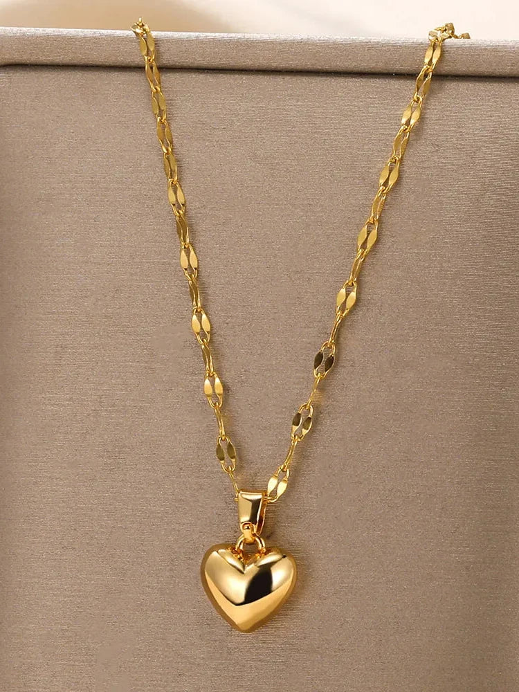 Gold Heart Charm Pendant Necklace for Women