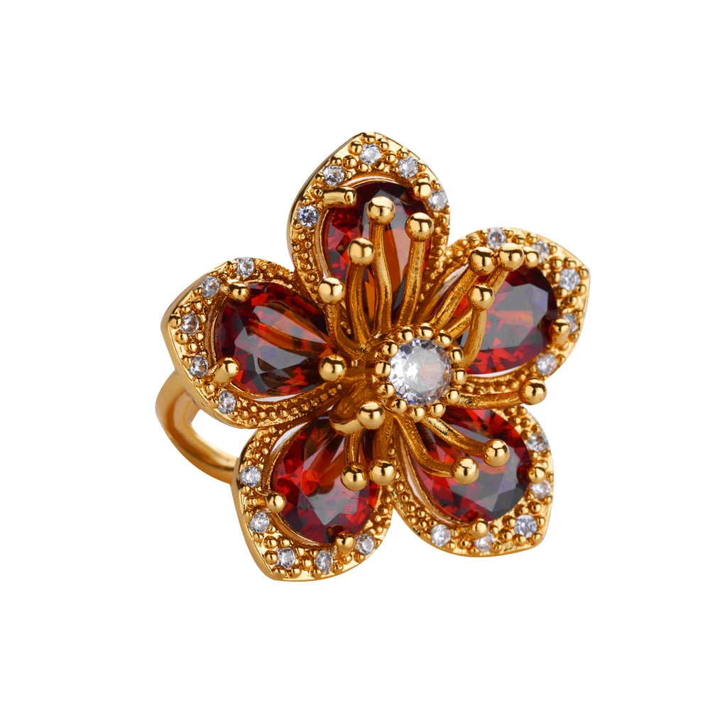 Zircon Flower Ring for Women | Gold Stainless Steel Floral Ring | Elegant Wedding Jewellery