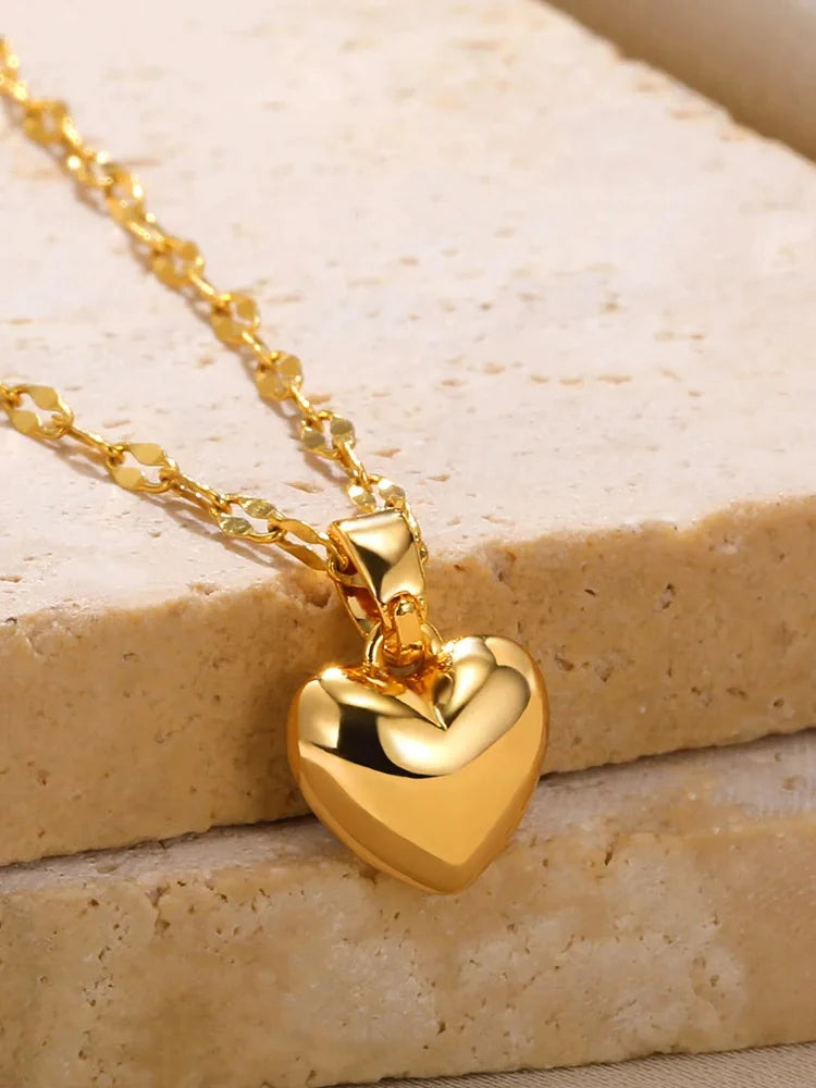 Gold Heart Charm Pendant Necklace for Women