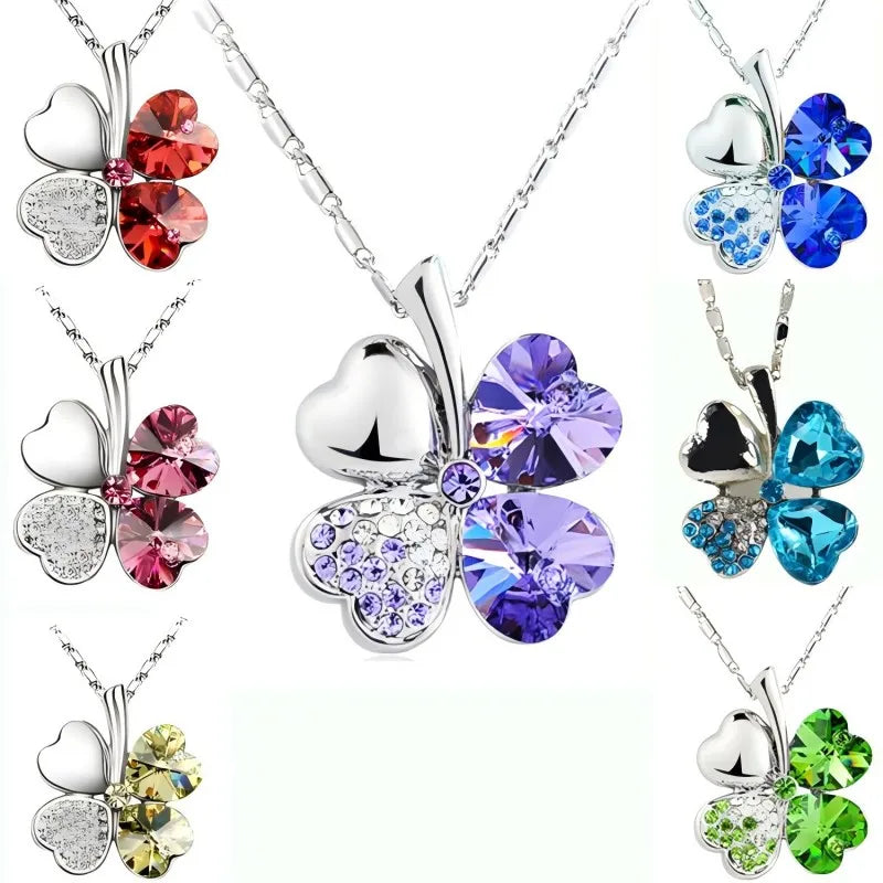 Crystal Four Leaf Clover Pendant Necklace
