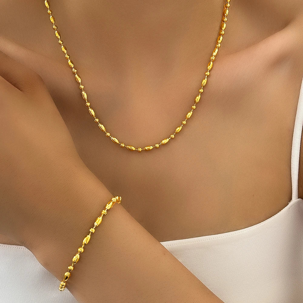 Minimalist Bead Chain Necklace & Bracelet Set for Women