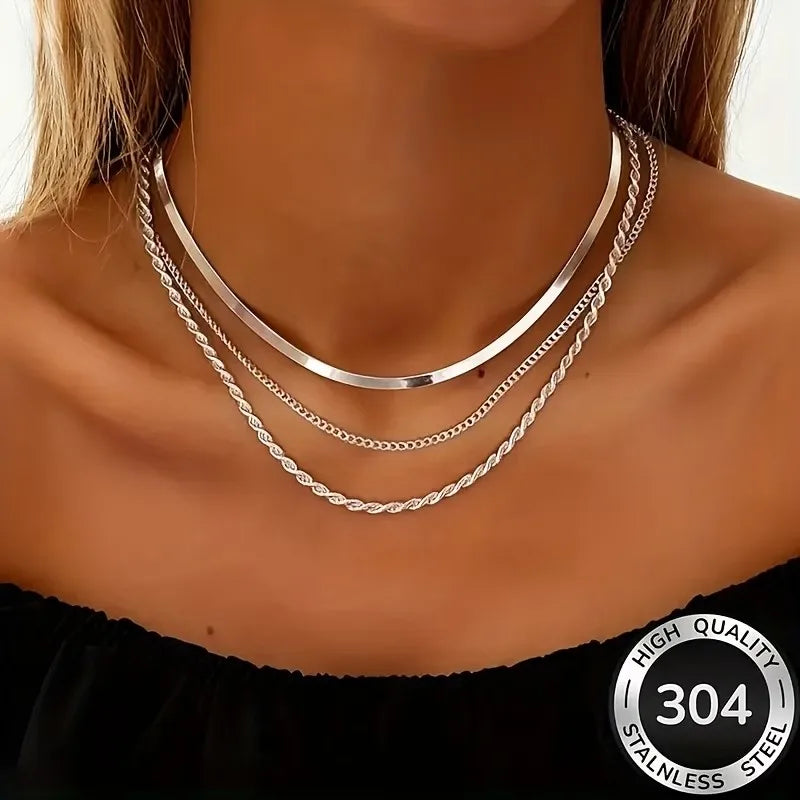 Minimalist Three-Layer Stainless Steel Necklace for Women
