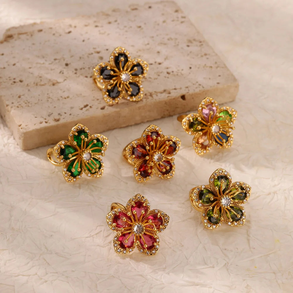 Zircon Flower Ring for Women | Gold Stainless Steel Floral Ring | Elegant Wedding Jewellery
