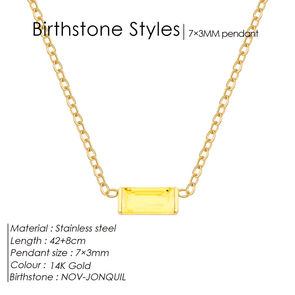 Birthstone Necklace for Women | Baguette Crystal Pendant
