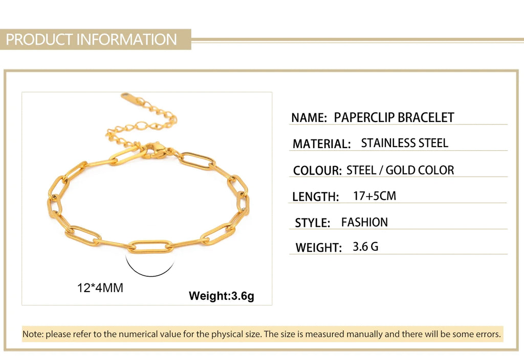 Stainless Steel Paperclip Chain Bracelet for Women