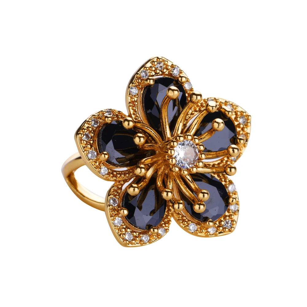 Zircon Flower Ring for Women | Gold Stainless Steel Floral Ring | Elegant Wedding Jewellery