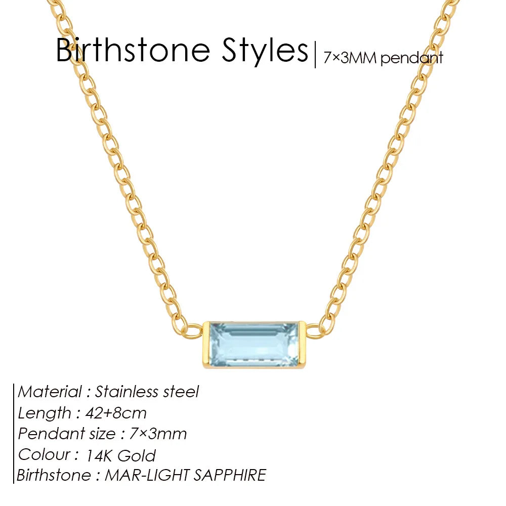 Birthstone Necklace for Women | Baguette Crystal Pendant