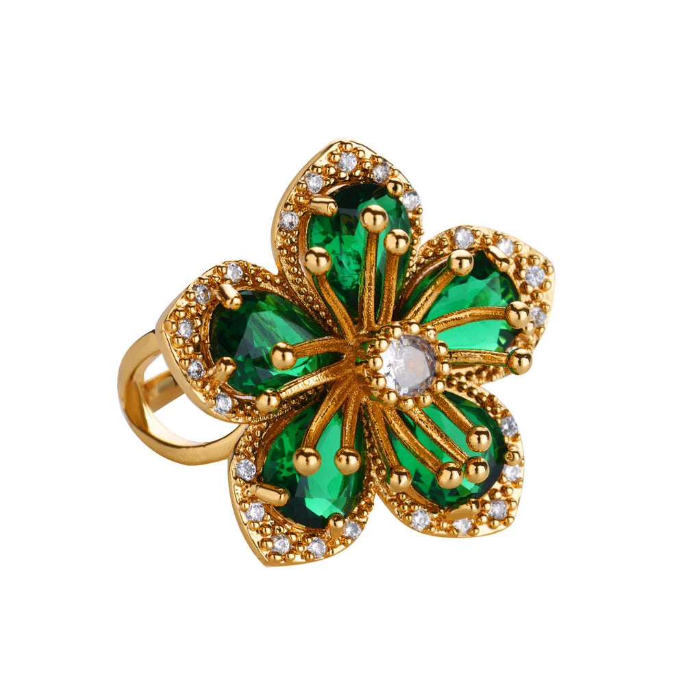 Zircon Flower Ring for Women | Gold Stainless Steel Floral Ring | Elegant Wedding Jewellery