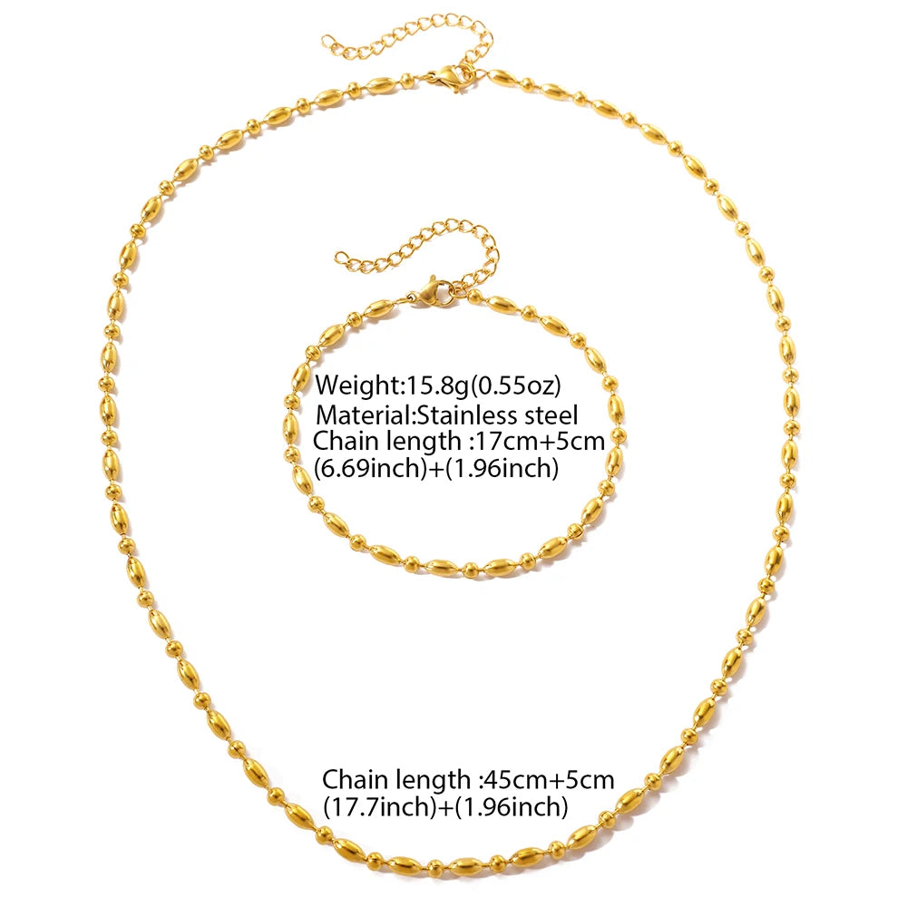 Minimalist Bead Chain Necklace & Bracelet Set for Women