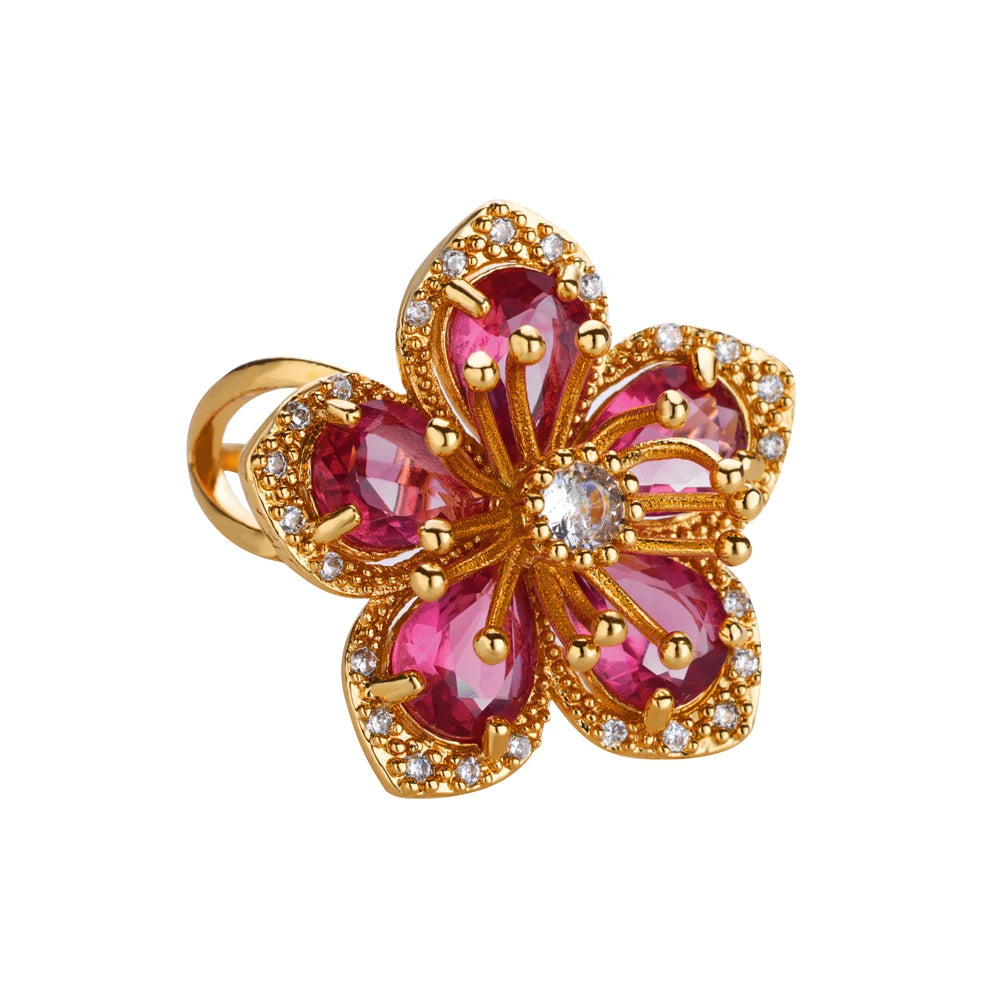 Zircon Flower Ring for Women | Gold Stainless Steel Floral Ring | Elegant Wedding Jewellery