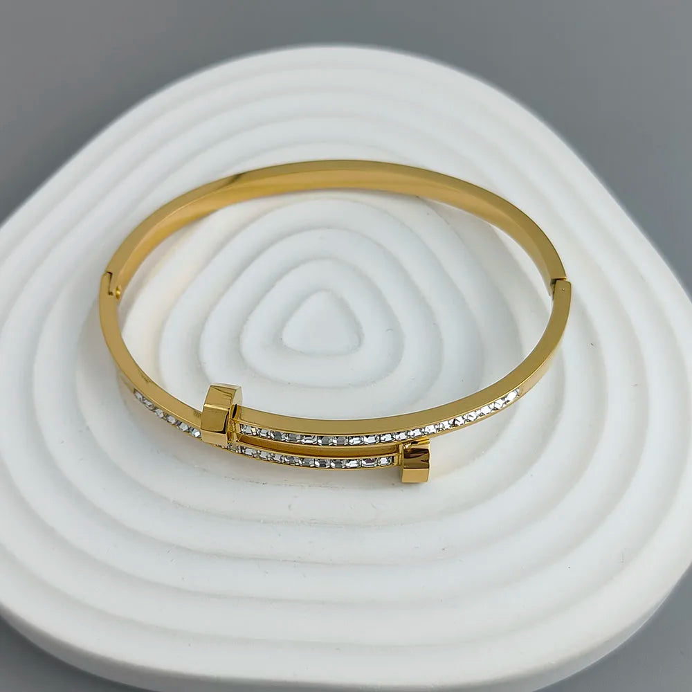 18K Gold-Plated Nail Zircon Waterproof Bracelet – Couple & Wife Gift