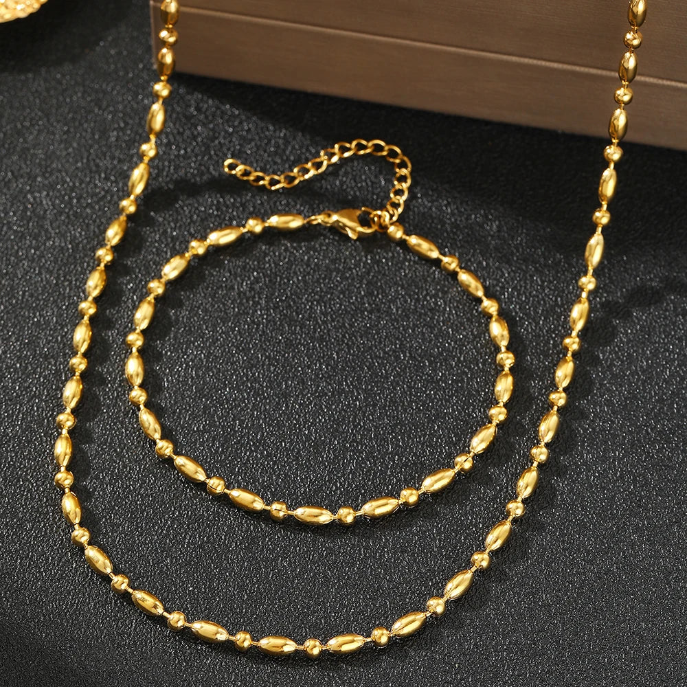 Minimalist Bead Chain Necklace & Bracelet Set for Women