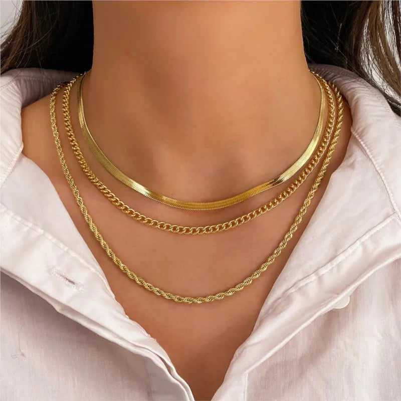 Minimalist Three-Layer Stainless Steel Necklace for Women