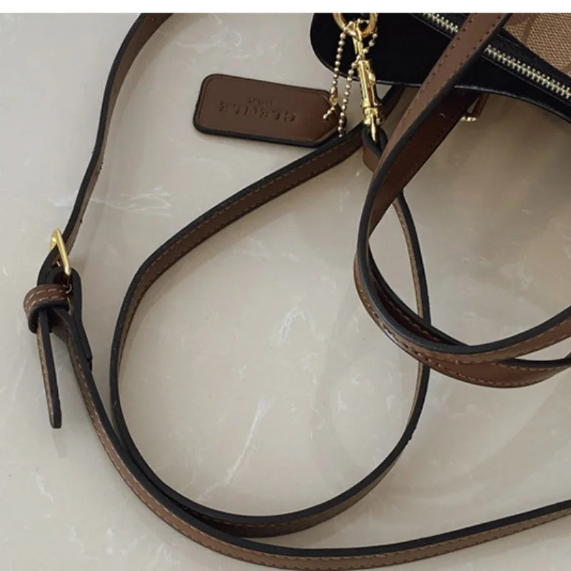 Elegant Monogram Tote Bag | Retro Leather Trim & Detachable Strap