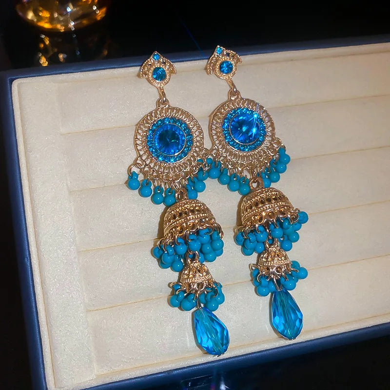 Boucles d'oreilles clip goutte d'eau bleue en cristal vintage | Clips d'oreille strass rétro français